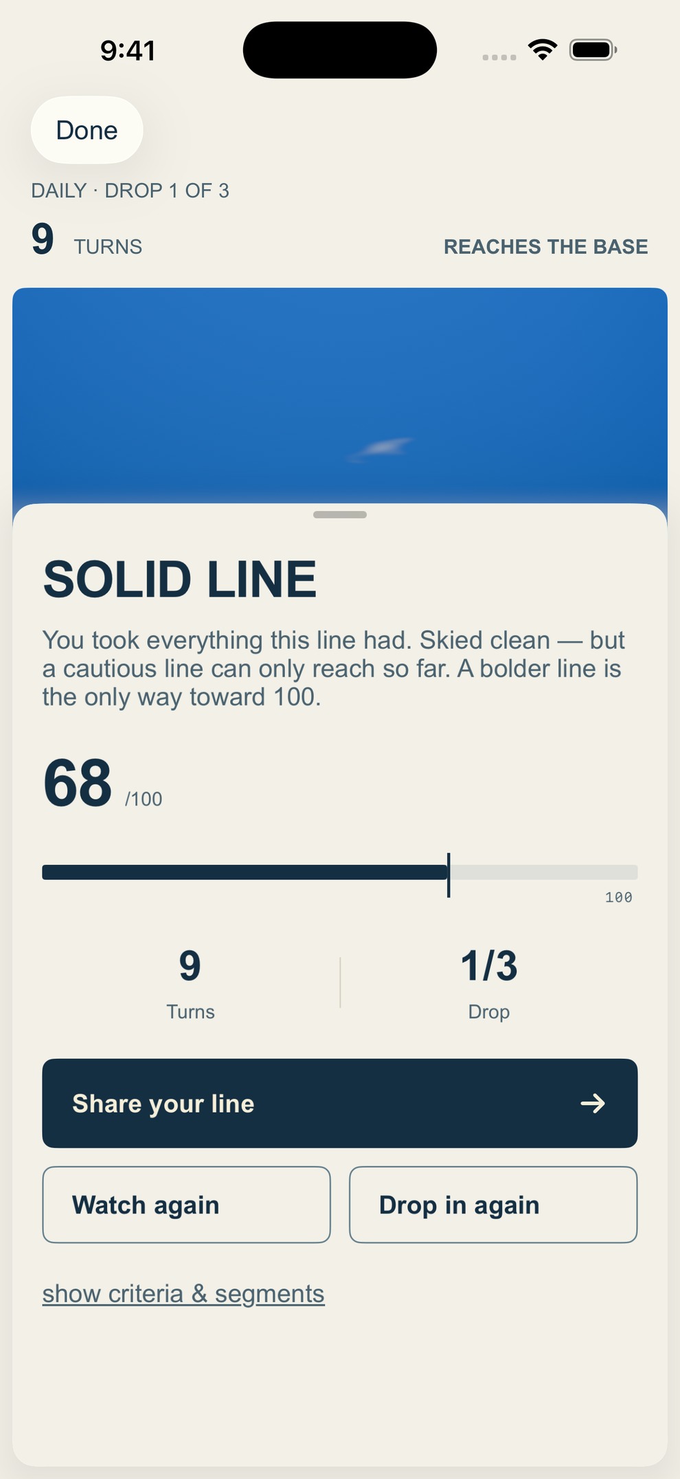 Actual 68 out of 100 result of this Alta Chutes descent